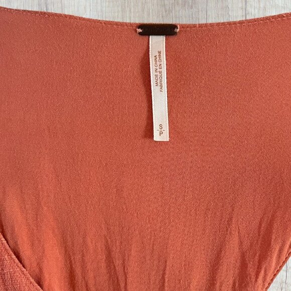 FREE PEOPLE Anthropologie Coral Orange Floral Long Sleeve Boho Shift Dress S - Picture 4 of 4